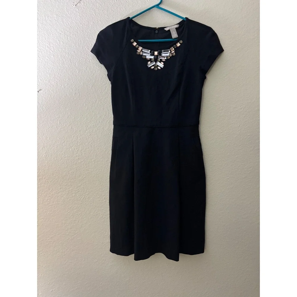 Banana Republic Black Dress Jewel Neckline Career Cocktail (A617) - Picture 1 of 3